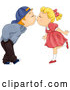 Vector of Cartoon Kid Couple Bending over to Kiss by BNP Design Studio