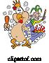 Vector of Cartoon King Chicken Carrying a Drumstick and Being Set on Fire by a Joker by LaffToon