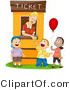 Vector of Cartoon Lady Working at Ticket Booth Assisting 3 Happy Children by BNP Design Studio