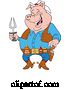 Vector of Cartoon Laughing Cowboy Pig Holding a Bbq Fork and Wearing Sauces on a Belt by LaffToon