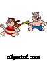 Vector of Cartoon Male Pig Chasing a Female with a Bbq Sauce Squirt Gun by LaffToon