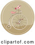 Vector of Cartoon Pink Bird on a Retro Penny Farthing Bicycle in a Brown Circle by Yayayoyo