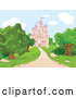 Vector of Cartoon Pink Fairy Tale Castle and Grounds by Pushkin