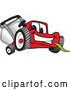 Vector of Cartoon Red Lawn Mower Mascot Character Smiling and Eating Grass by Mascot Junction