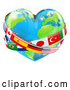 Vector of Cartoon Reflective Heart Earth Globe with National Flag Sashes by AtStockIllustration