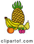 Vector of Cartoon Still Life of Pineapple, Bananas, a Peach, Plums and Pears by LaffToon