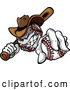 Vector of Cartoon Tough Cowboy Baseball Mascot Holding a Bat and a Ball by Chromaco