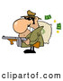Vector of Cartoon Tough Mobster Holding a Machine Gun and Money Sack by Hit Toon