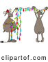 Vector of Cartoon Two Festive Moose Hanging Christmas Lights by Djart