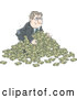 Vector of Cartoon White Businessman in a Pile of Cash Money by Alex Bannykh
