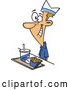 Vector of Cartoon White Fast Food Worker Guy with a Tray of Food at a Counter by Toonaday