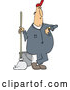 Vector of Cartoon White Male Custodian Janitor Checking His Watch and Standing with a Mop and Bucket by Djart