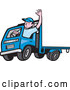 Vector of Cartoon White Male Flatbed Truck Driver Waving by Patrimonio