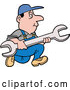 Vector of Cartoon White Worker Guy Running with a Giant Wrench by LaffToon