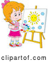 Vector of Caucasian Girl Painting a Sun on a Canvas by Alex Bannykh