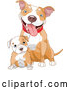 Vector of Cute Blue Eyed White Ad Tan Pitbull Puppy Dog Sitting in Front of Its Mom by Pushkin
