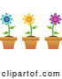 Vector of Digital Collage of Three Colorful Daisies in Terra Cotta Pots by Pams Clipart