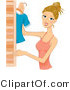 Vector of Dirty Blond Girl Hanging Clothes in a Closet by BNP Design Studio