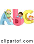 Vector of Diverse Cartoon School Children Playing on 'ABC' Letters by BNP Design Studio