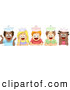 Vector of Diverse Cartoon School Children Wearing Paper Hats and Smiling by BNP Design Studio