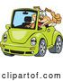 Vector of Dog Driving a Green Slug Bug Convertible and Giving the Thumbs up by Dennis Holmes Designs