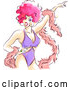 Vector of Drag Queen Wearing a Pink Wig and Dancing with a Feather Boa by BNP Design Studio