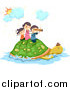 Vector of Excited Stick Kids Riding on a Turtle by BNP Design Studio