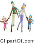 Vector of Four Happy Caucasian Family Members Ice Skating by BNP Design Studio