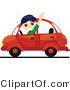 Vector of Friendly Boy Waving While Driving a Red Car by BNP Design Studio