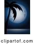 Vector of Full Moon Behind a Palm Tree and over the Calm Sea by Elaineitalia