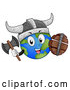 Vector of Globe Earth Viking Character with a Shield and Axe by BNP Design Studio