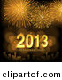 Vector of Golden Fireworks Exploding over a City with Happy New Year 2013 Text Centered by Dero