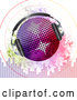 Vector of Gradient Disco Ball with Headphones Sound Signals Grunge and Equalizer Bars by Elaineitalia