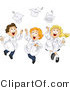 Vector of Graduate Cartoon Styled Kids Happily Tossing Their Caps into the Air by BNP Design Studio