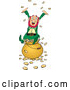 Vector of Greedy and Rich Leprechaun Sitting Atop a Pot of Gold, Tossing Coins into the Air by Dennis Holmes Designs