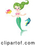 Vector of Green Themed Mermaid Swimming with a Seahorse and Fish by Yayayoyo