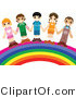 Vector of Group of Happy Kids Holding Hands While Standing over a Rainbow by BNP Design Studio