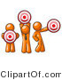 Vector of Group of Three Orange Guys Holding Red Targets in Different Positions by Leo Blanchette