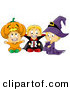 Vector of Halloween Cartoon Toddlers Wearing Pumpkin, Vampire, and Witch Costumes by BNP Design Studio