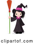 Vector of Halloween Witch Girl Standing with a Broom by Pushkin