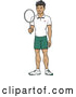 Vector of Happy Asian Tennis Player Guy Holding a Racket by Cartoon Solutions
