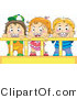 Vector of Happy Baby Girl and Boys Standing in a Crib by BNP Design Studio