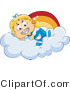 Vector of Happy Baby Girl Laying on a Cloud Beside a Rainbow by BNP Design Studio