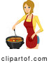 Vector of Happy Blond Lady Cooking Steaks on a BBQ by BNP Design Studio