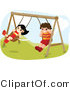 Vector of Happy Boy and Girl Swinging on Playground Swings by BNP Design Studio