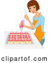 Vector of Happy Brunette Lady Icing Cupcakes by BNP Design Studio