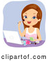 Vector of Happy Brunette White Lady Using a Laptop to Give a Makeup Tutorial Online by BNP Design Studio