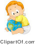 Vector of Happy Cartoon Baby Boy Resting Against a Globe by BNP Design Studio