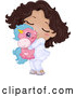 Vector of Happy Cartoon Black Girl in Her Pajamas, Hugging a Unicorn Toy by BNP Design Studio