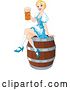 Vector of Happy Cartoon Blond Oktoberfest Beer Maiden Lady Sitting on a Keg Barrel by Pushkin